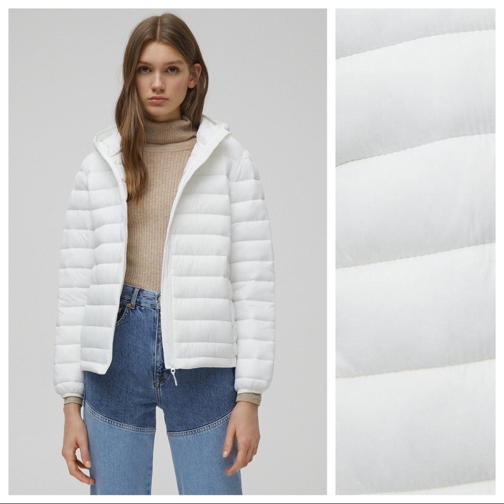 NWT. Pull&Bear White Basic Nylon Puffer Jacket. Size XS.
